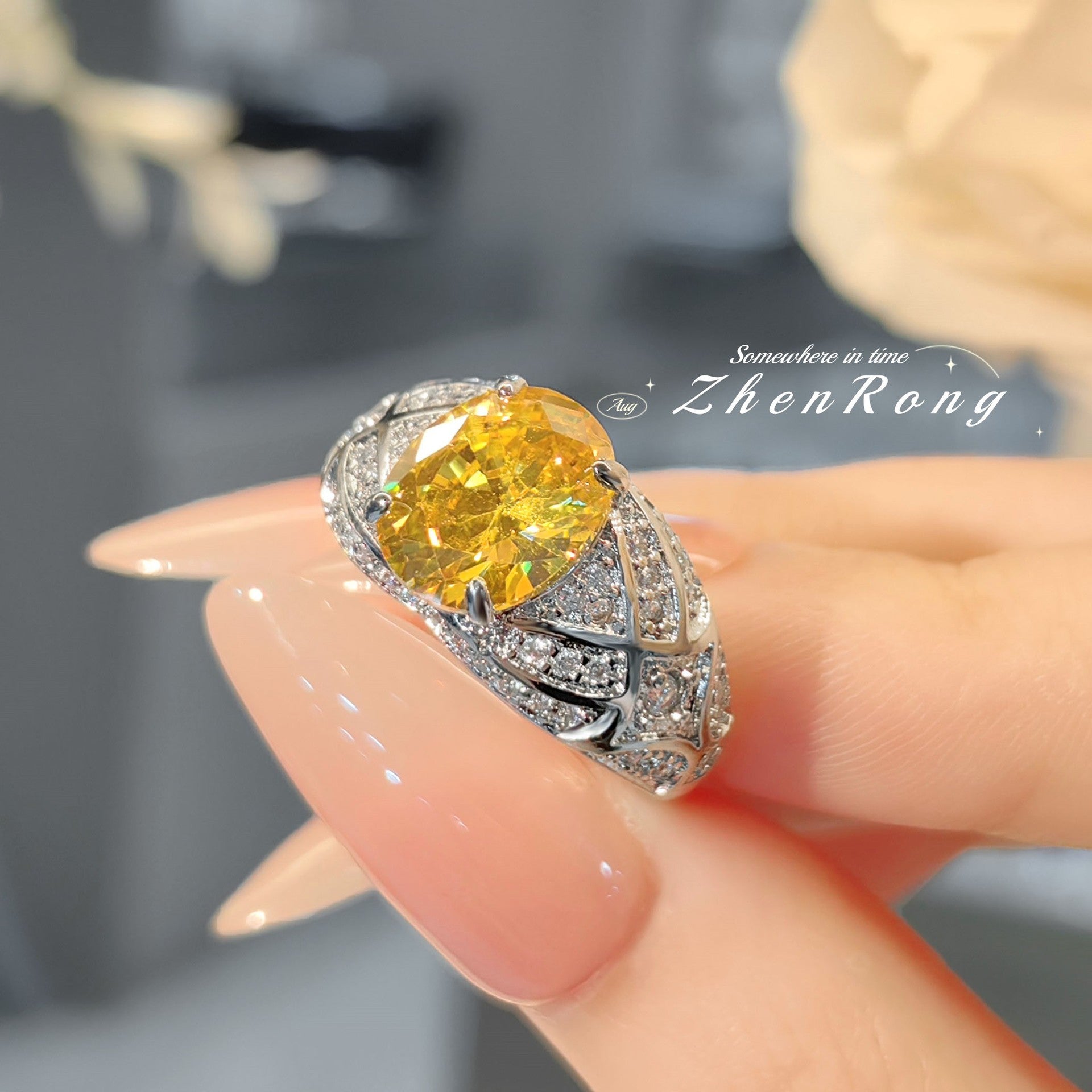 Luxurious Oval Yellow Ring- Adjustable