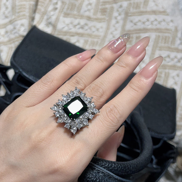 Luxury Green Zircon Open Ring - Adjustable