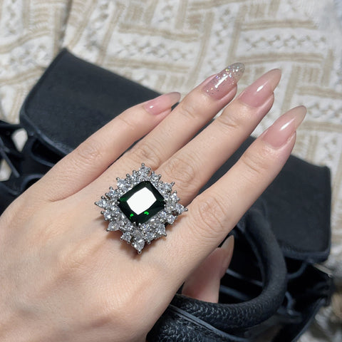 Luxury Green Zircon Open Ring - Adjustable