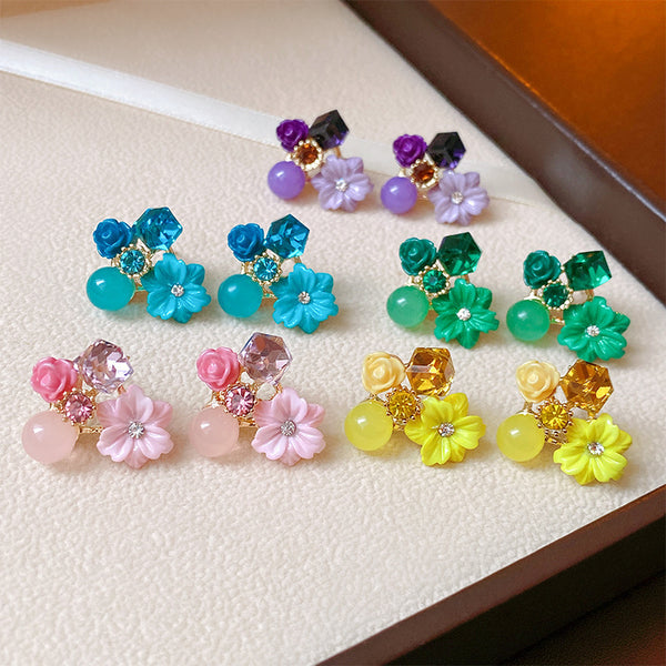 Maple Rhyme Retro Zircon Flower Earrings