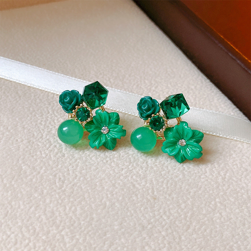 Maple Rhyme Retro Zircon Flower Earrings