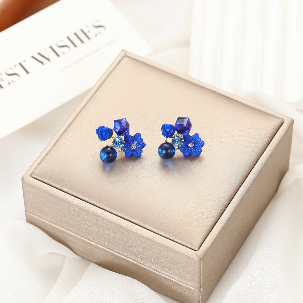 Maple Rhyme Retro Zircon Flower Earrings