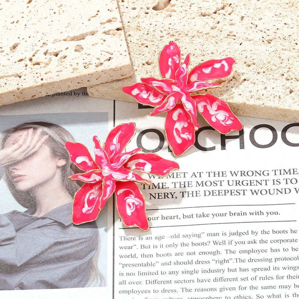 Metal Oil Drop Flower Earrings