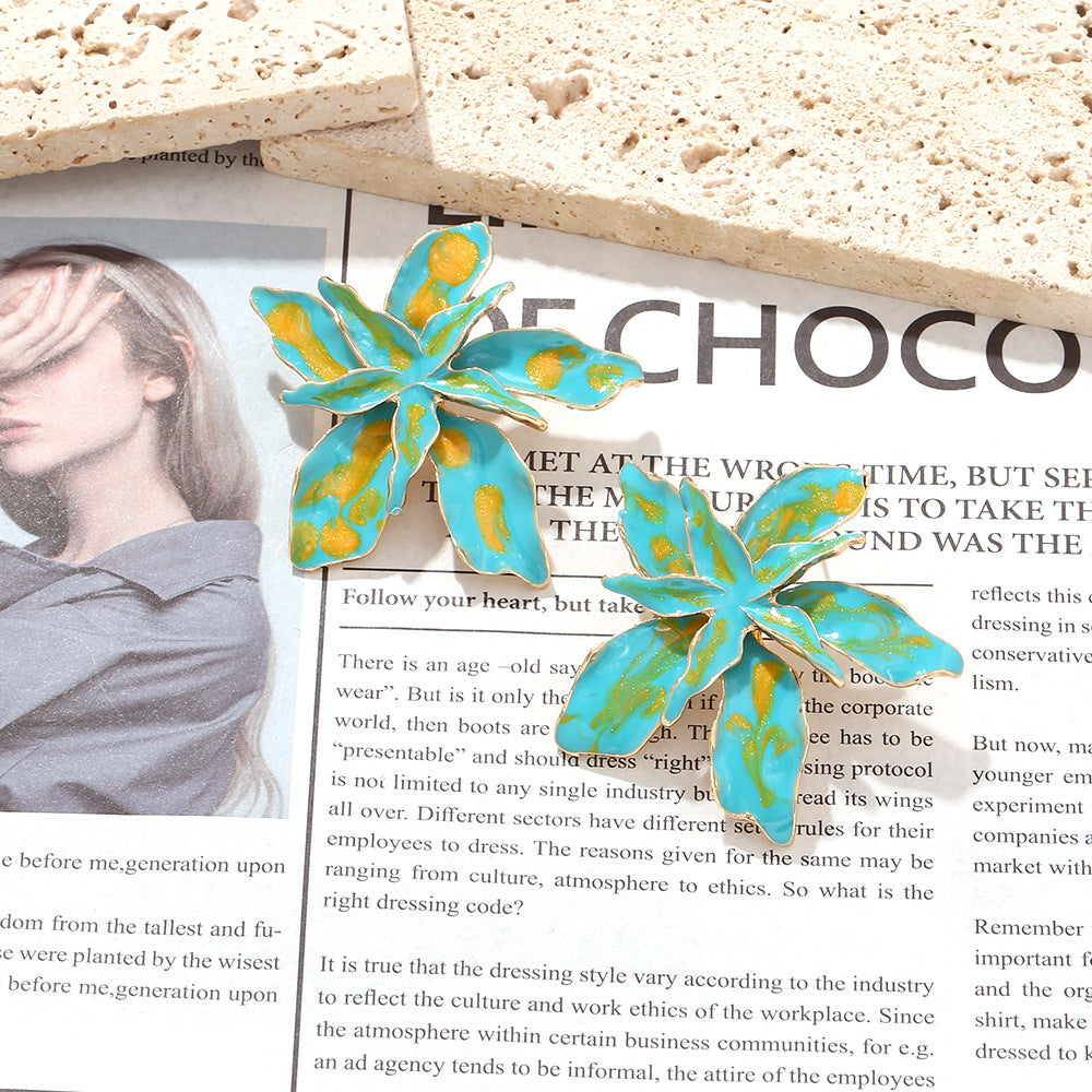 Metal Oil Drop Flower Earrings