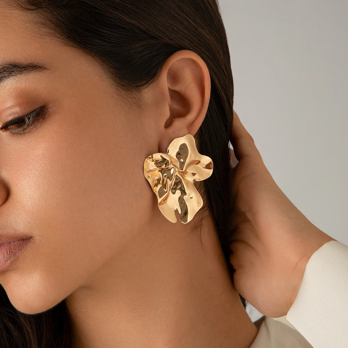 Metal Petal Flower Stud Earrings