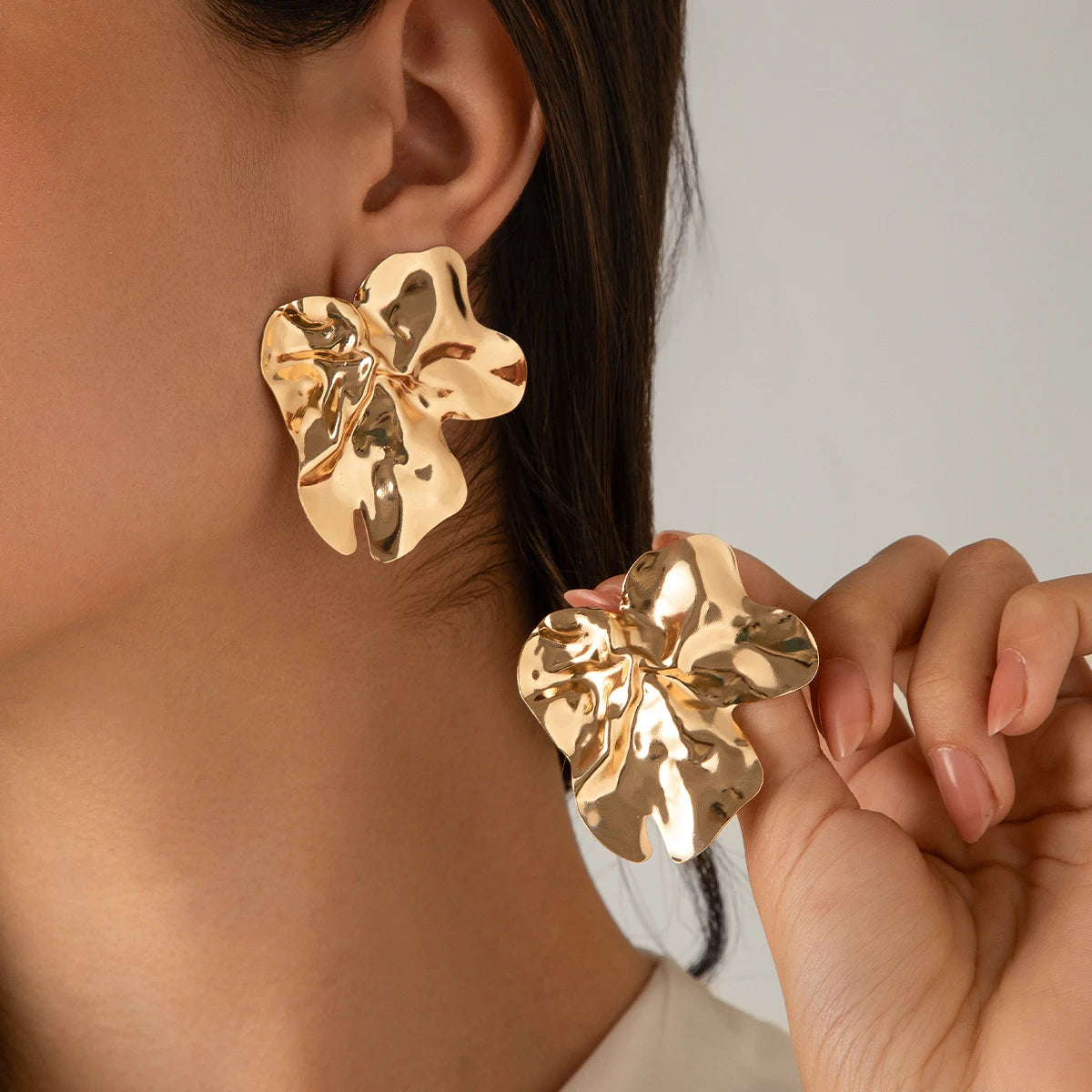 Metal Petal Flower Stud Earrings
