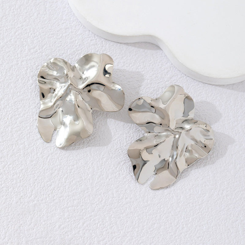 Metal Petal Flower Stud Earrings