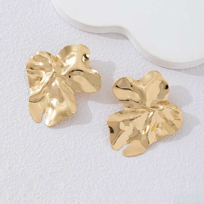 Metal Petal Flower Stud Earrings