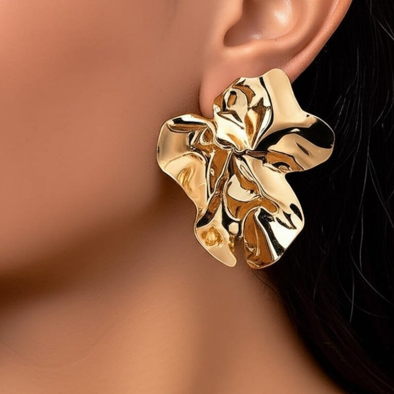 Metal Petal Flower Stud Earrings