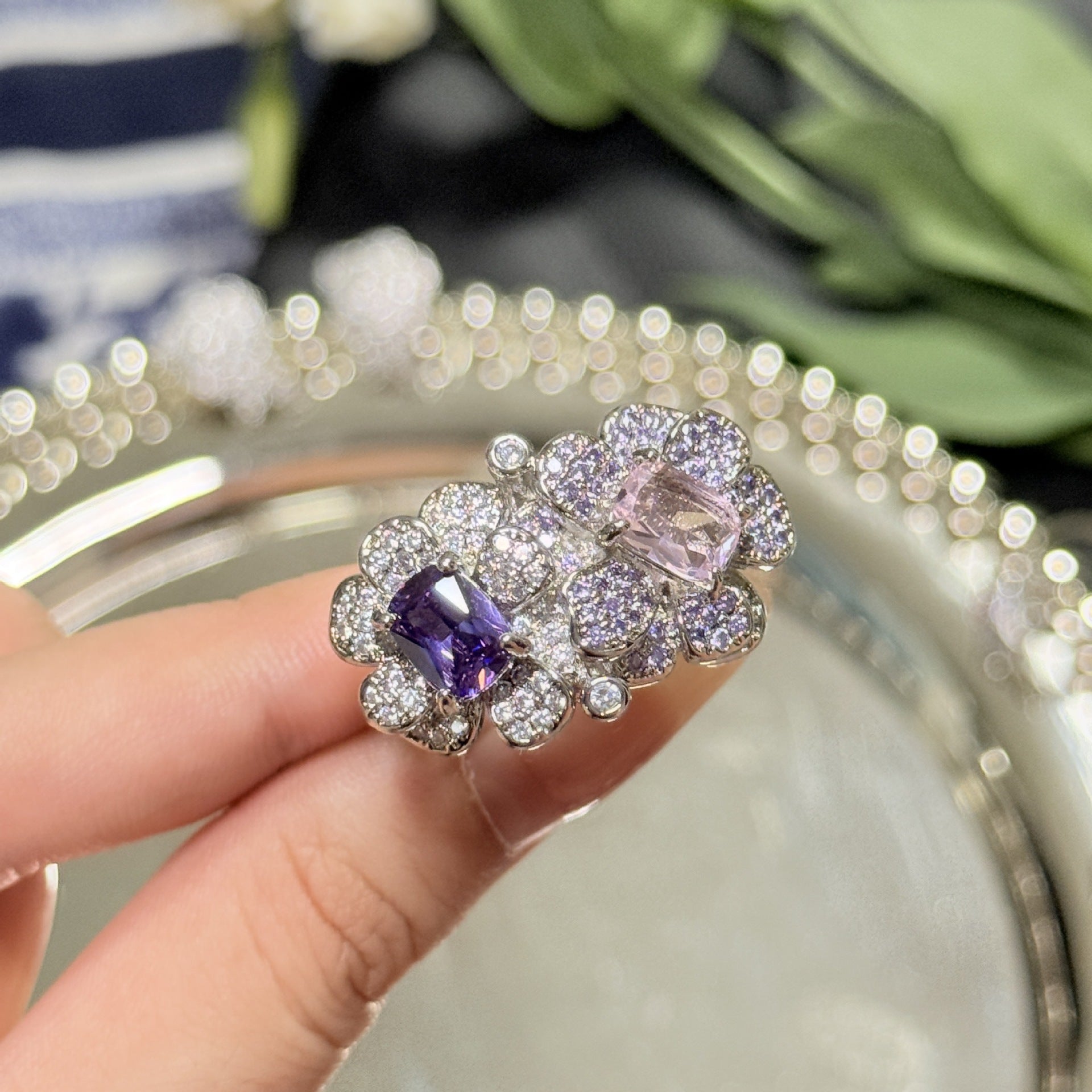 Minimalist Double Flower Ring - Adjustable