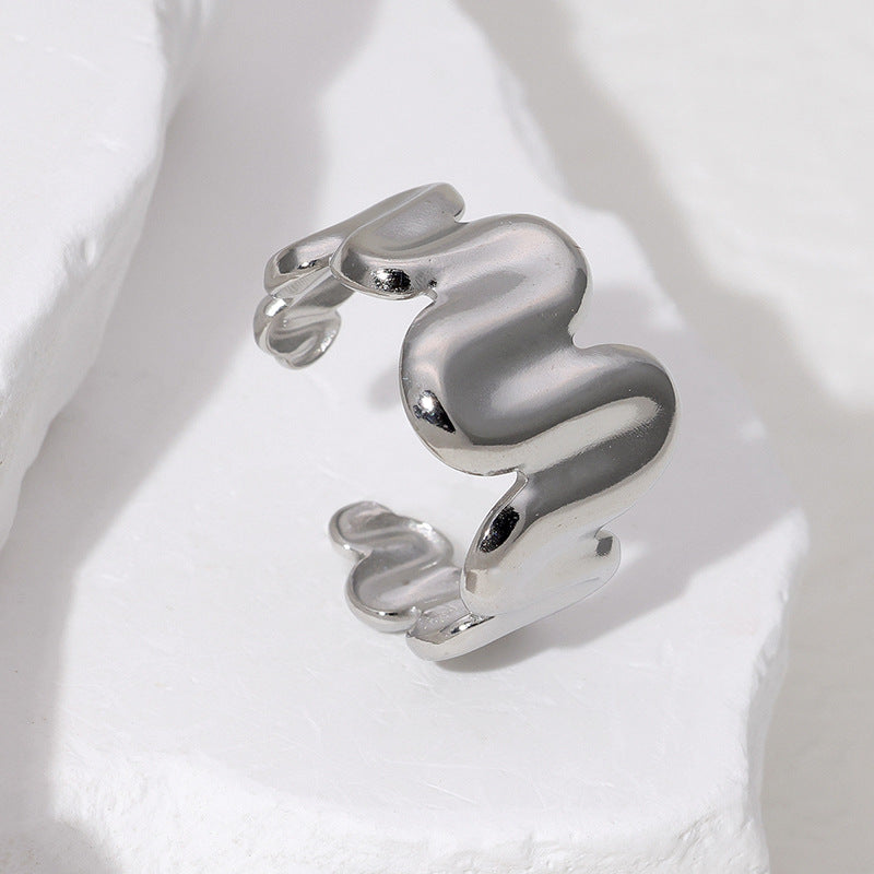 SRNG-41 - Minimalist Irregular Stainless Steel Ring - Adjustable