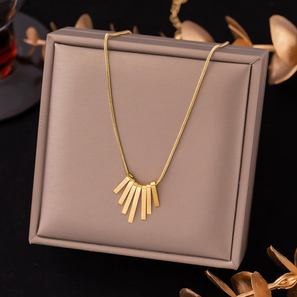 Modern Gold-Plated Bar Titanium Steel Necklace