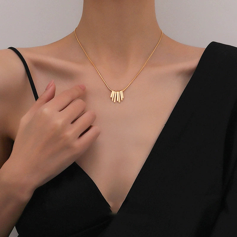 Modern Gold-Plated Bar Titanium Steel Necklace