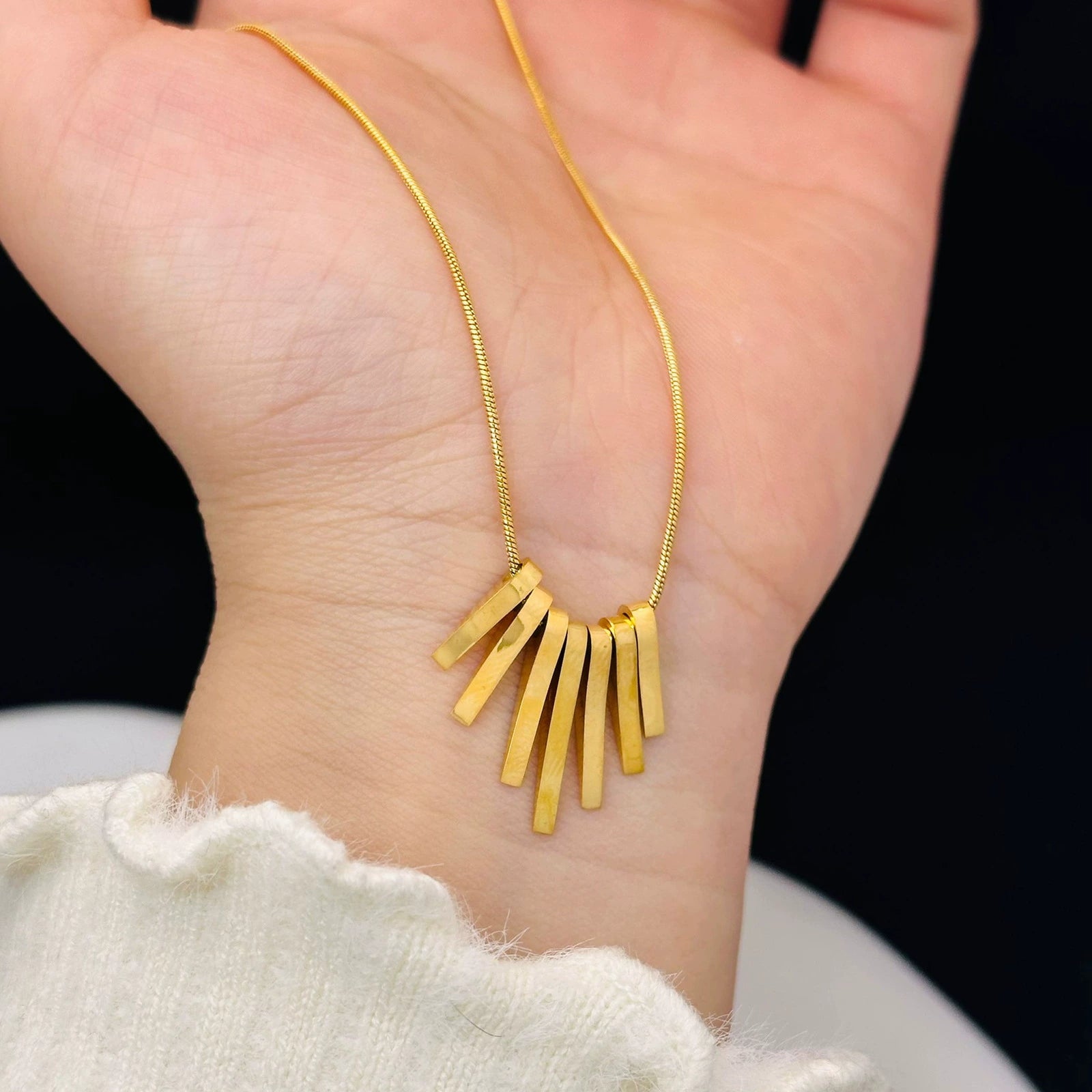 Modern Gold-Plated Bar Titanium Steel Necklace