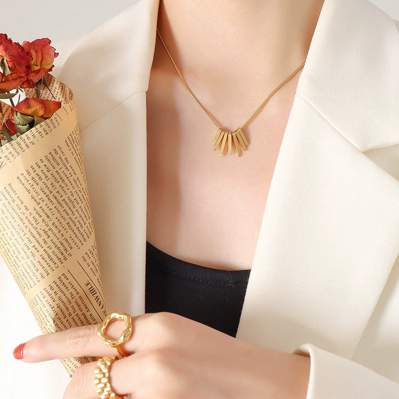 Modern Gold-Plated Bar Titanium Steel Necklace