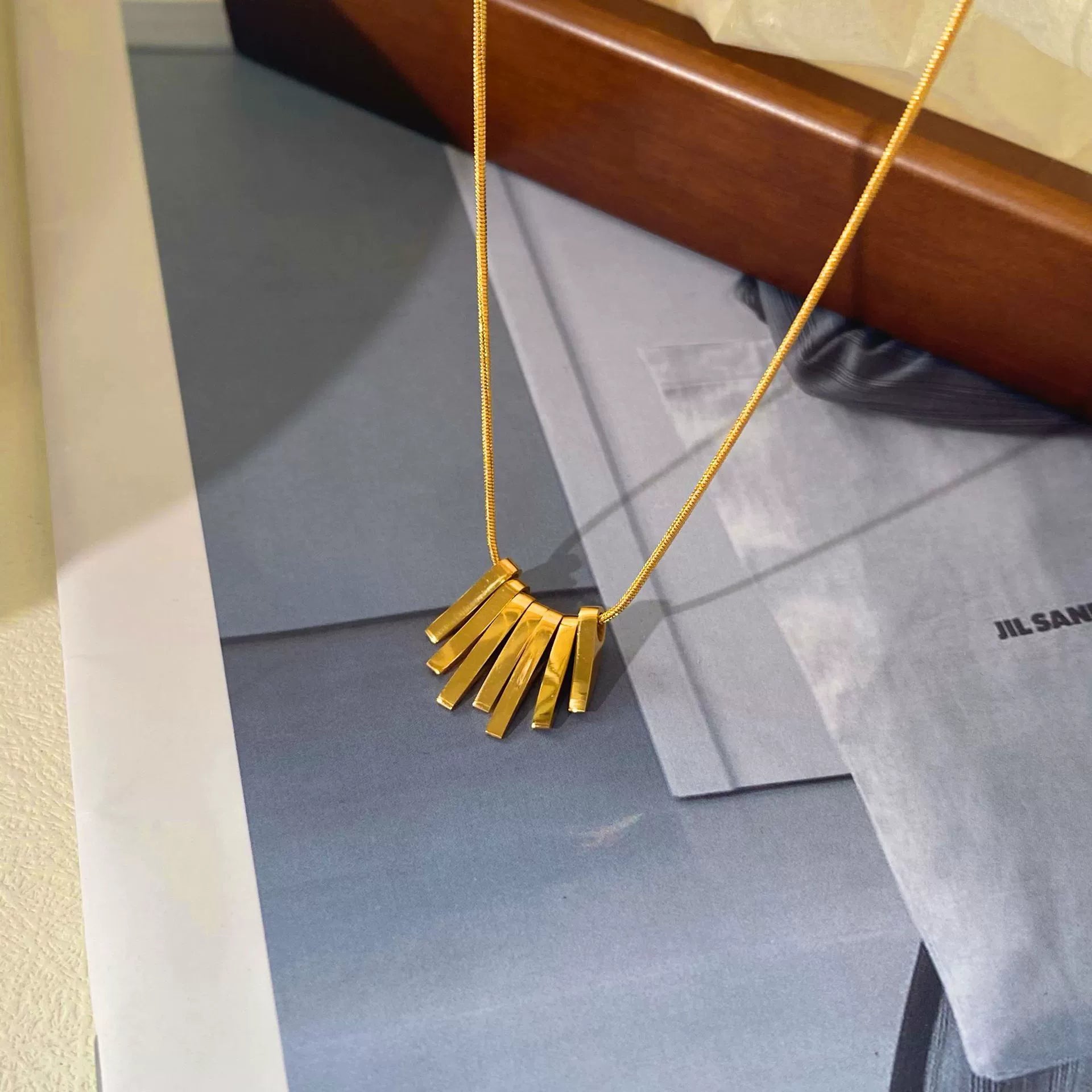 Modern Gold-Plated Bar Titanium Steel Necklace