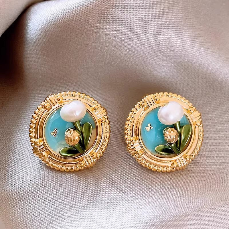 ER447 - Monet Garden Oil Painting Earrings
