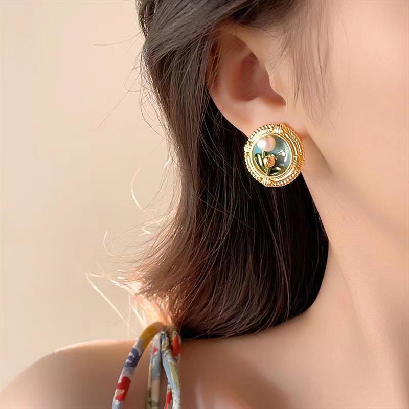 ER447 - Monet Garden Oil Painting Earrings