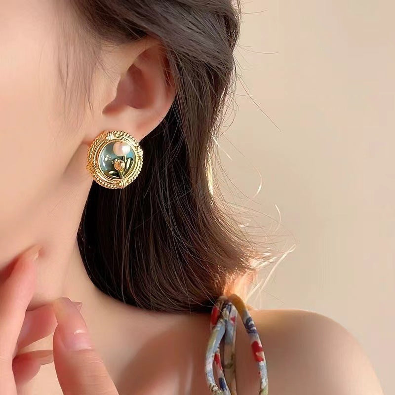 ER447 - Monet Garden Oil Painting Earrings