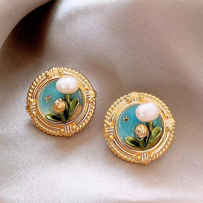 ER447 - Monet Garden Oil Painting Earrings
