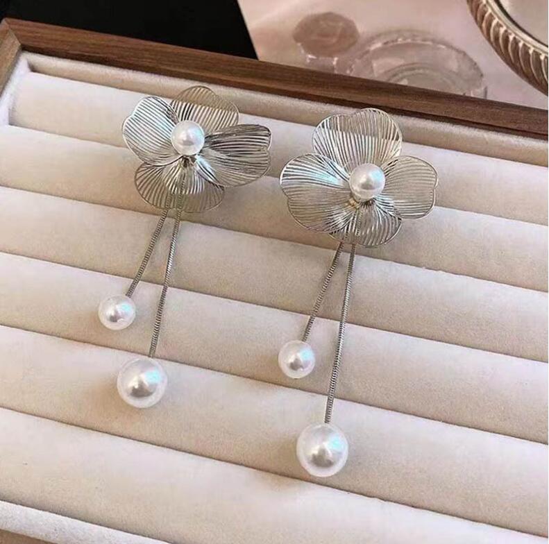 Moonlit Bloom Pearl Drop Earrings