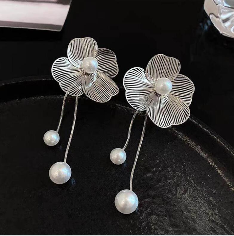 Moonlit Bloom Pearl Drop Earrings