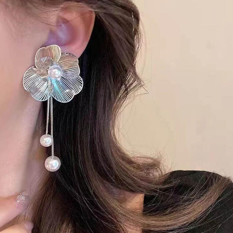 Moonlit Bloom Pearl Drop Earrings