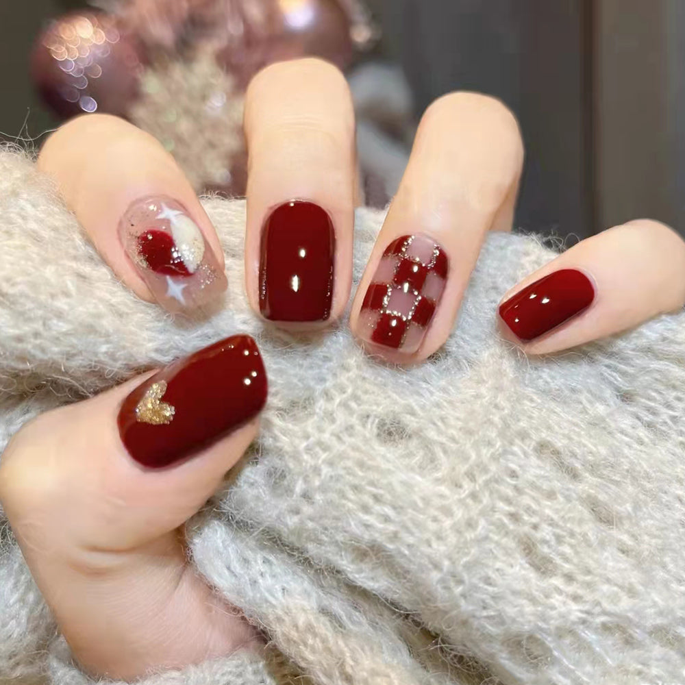 Nail 13 - Sweetheart Chessboard (24Pcs) - Free Nail Kit Included