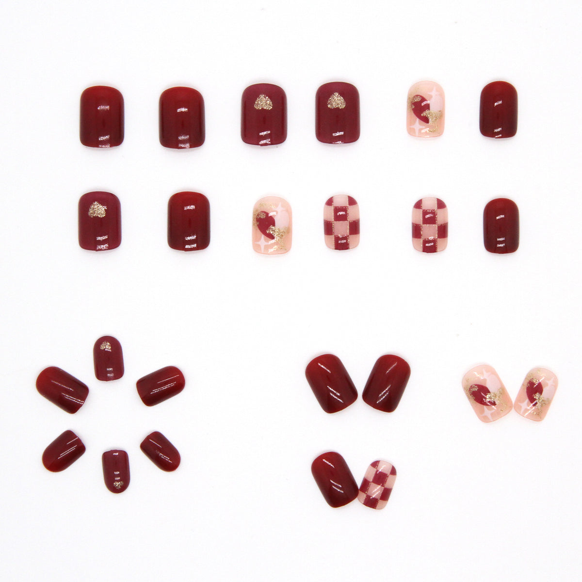 Nail 13 - Sweetheart Chessboard (24Pcs) - Free Nail Kit Included
