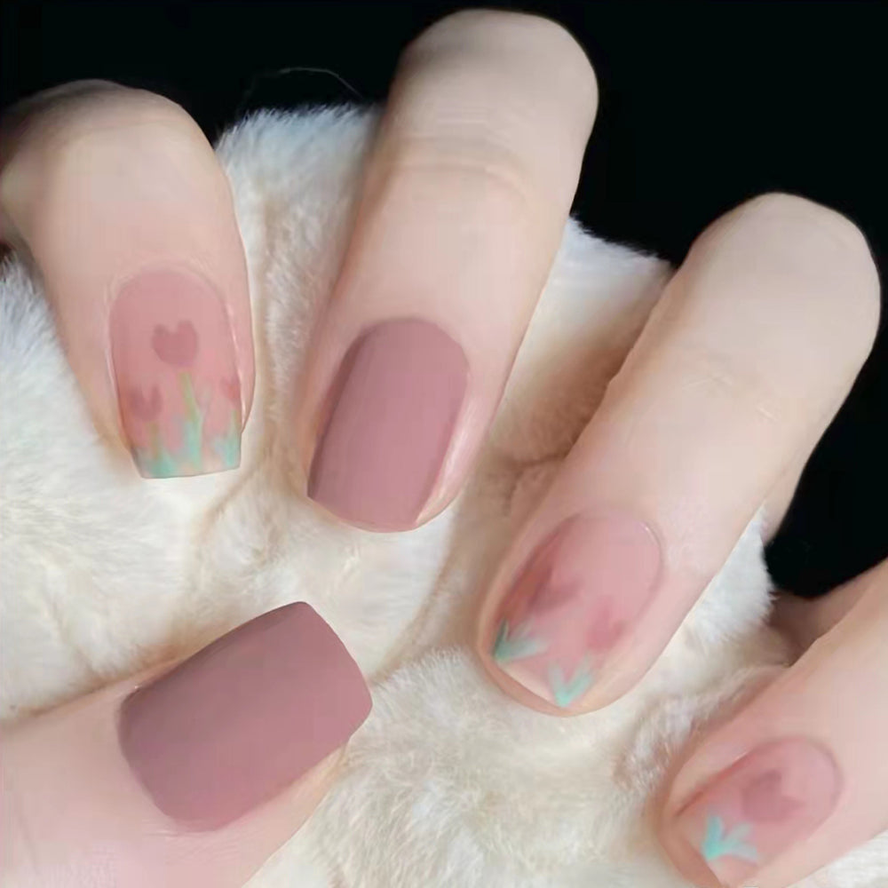 Nail 14 - Matte Tulip (24Pcs) - Free Nail Kit Included