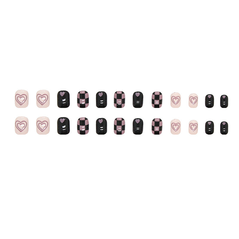 Nail 21 - Sweet and Cool Chessboard (24Pcs) - Free Nail Kit Included