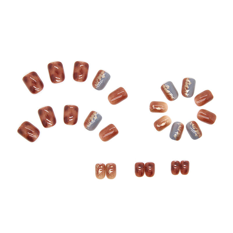 Nail 22 - Caramel Smudge (24Pcs) - Free Nail Kit Included