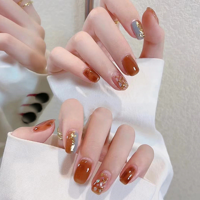 Nail 22 - Caramel Smudge (24Pcs) - Free Nail Kit Included