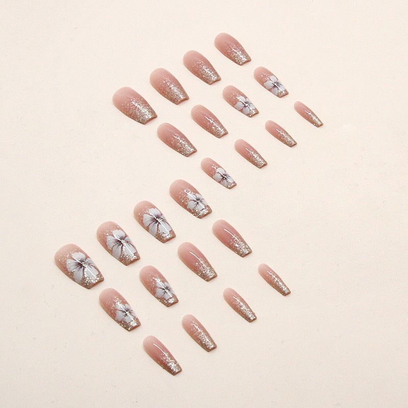 Nail 23 - Shiny Camellia (24Pcs) - Free Nail Kit Included