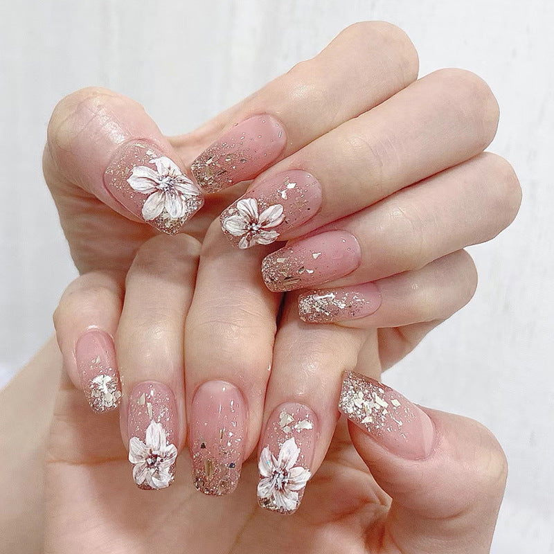 Nail 23 - Shiny Camellia (24Pcs) - Free Nail Kit Included