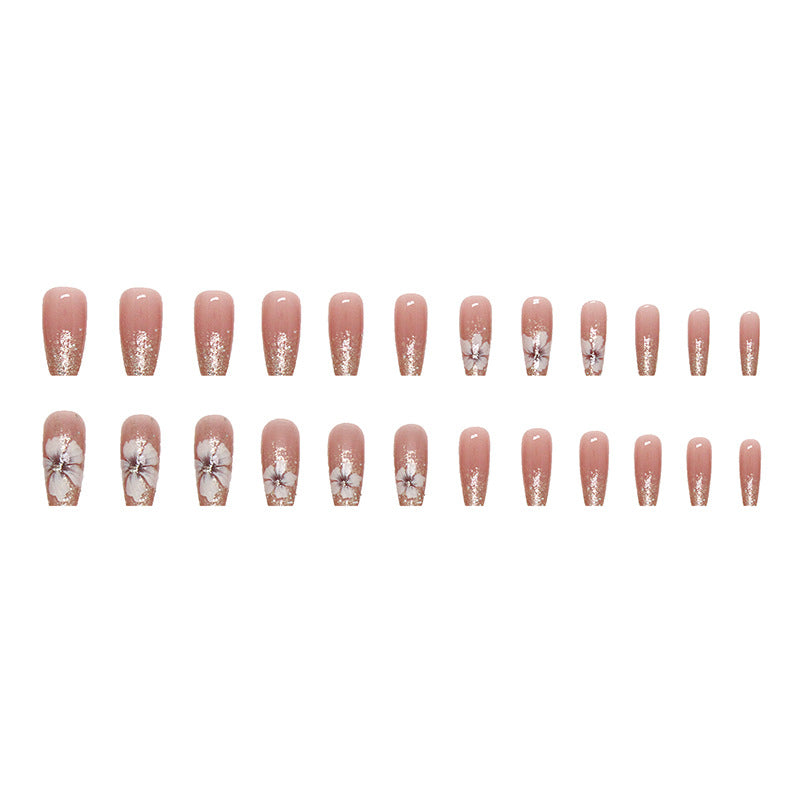 Nail 23 - Shiny Camellia (24Pcs) - Free Nail Kit Included