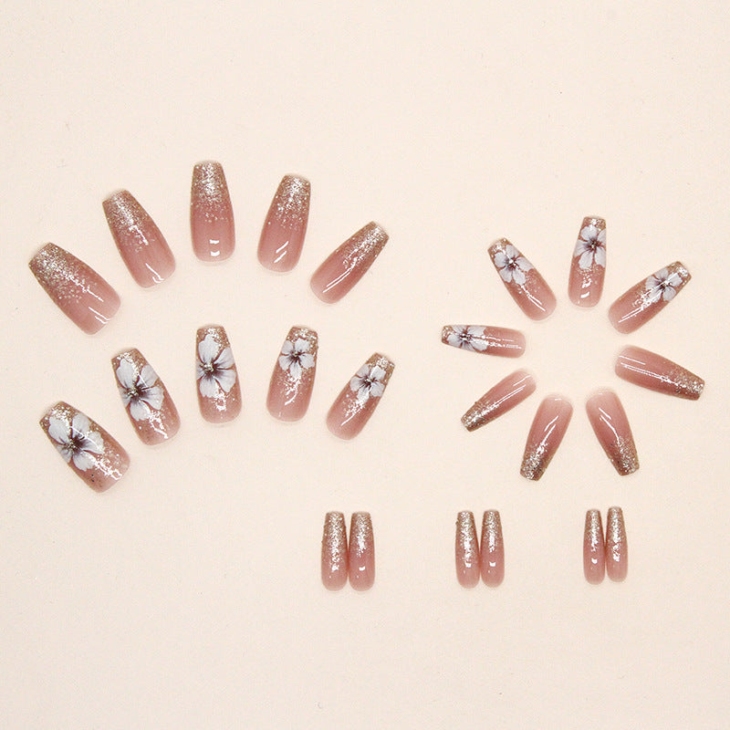 Nail 23 - Shiny Camellia (24Pcs) - Free Nail Kit Included