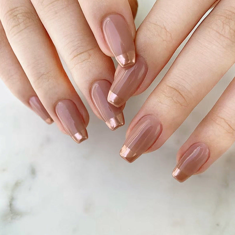 Nail 28 - French Gold Edge (24Pcs) - Free Nail Kit Included