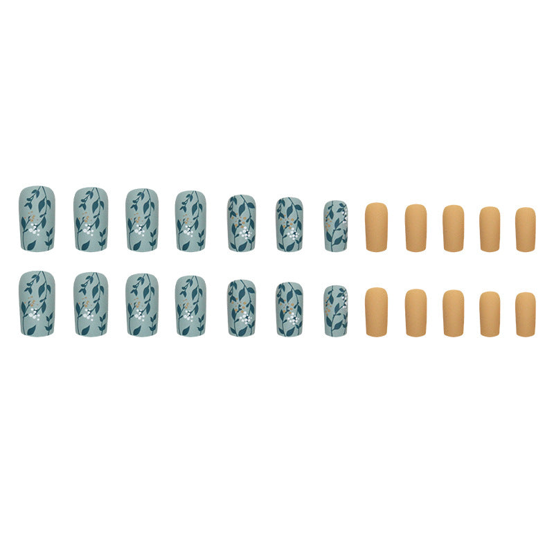 Nail 40 - Frosted Leaf (24Pcs) - Free Nail Kit Included