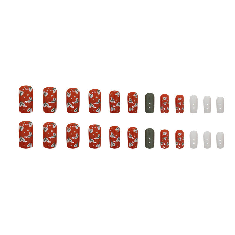 Nail 41 - Brick Red Flower (24Pcs) - Free Nail Kit Included