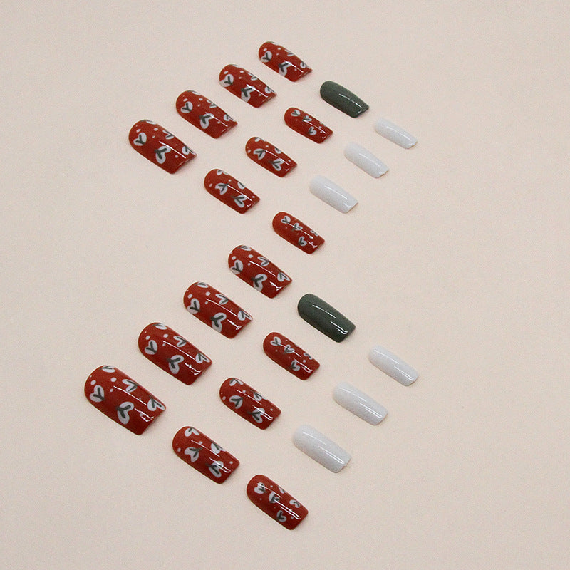 Nail 41 - Brick Red Flower (24Pcs) - Free Nail Kit Included