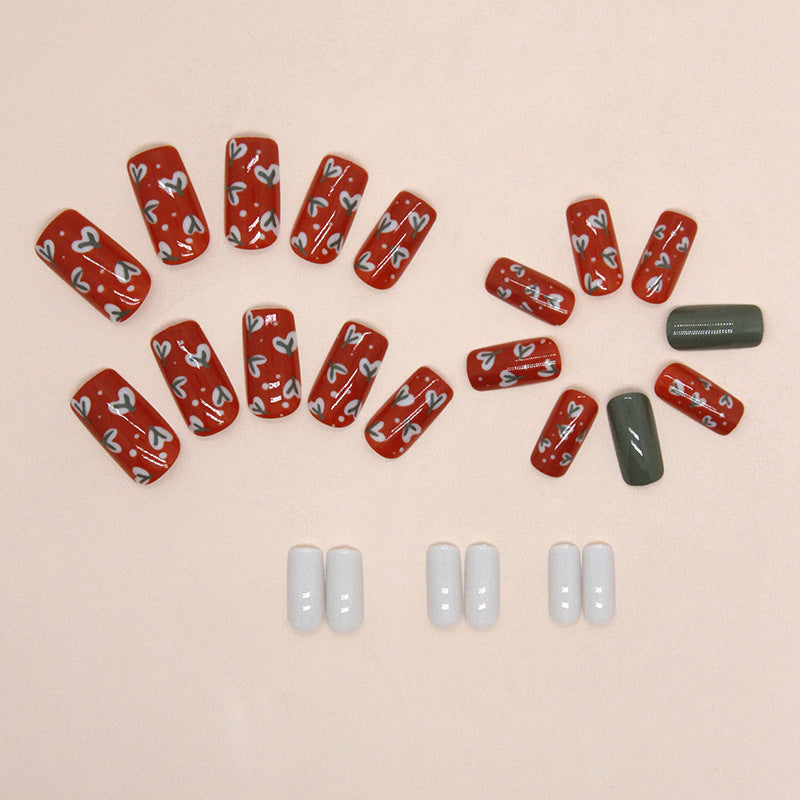Nail 41 - Brick Red Flower (24Pcs) - Free Nail Kit Included