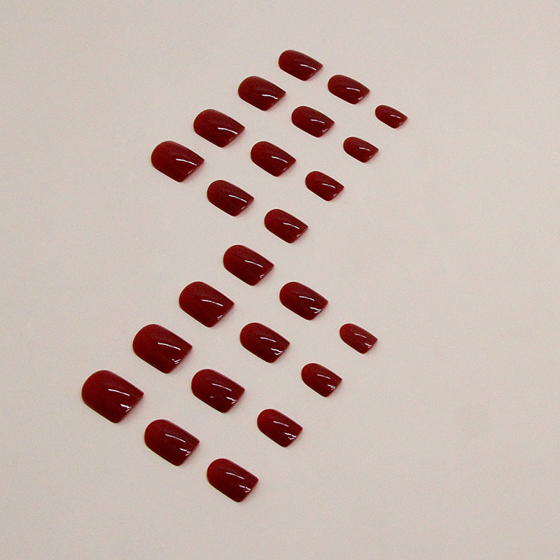 Nail 45 - Deep Red Glossy (24Pcs) - Free Nail Kit Included