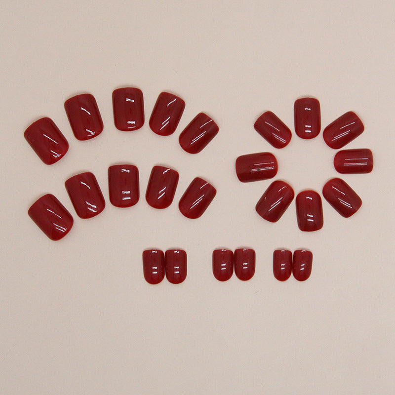Nail 45 - Deep Red Glossy (24Pcs) - Free Nail Kit Included