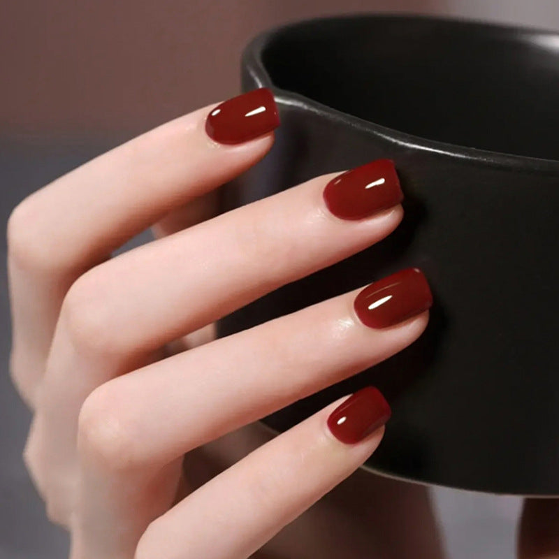 Nail 45 - Deep Red Glossy (24Pcs) - Free Nail Kit Included