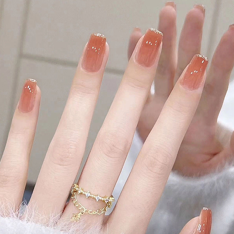 Nail 49 - Elegant Caramel Gloss (24Pcs) - Free Nail Kit Included