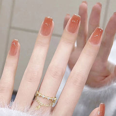 Nail 49 - Elegant Caramel Gloss (24Pcs) - Free Nail Kit Included