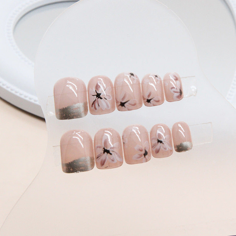 Nail 54 - Elegant Nude Floral (24Pcs) - Free Nail Kit Included