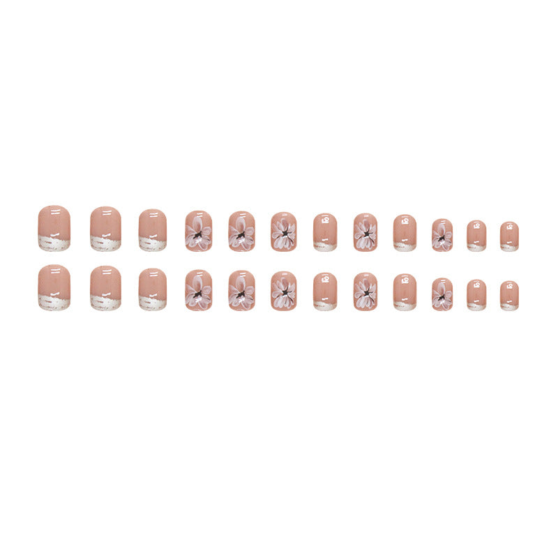 Nail 54 - Elegant Nude Floral (24Pcs) - Free Nail Kit Included