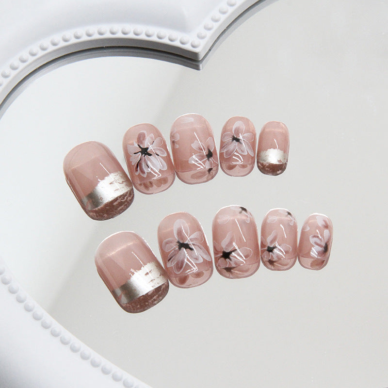 Nail 54 - Elegant Nude Floral (24Pcs) - Free Nail Kit Included